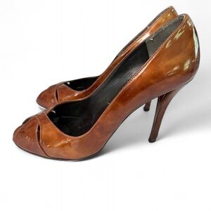 Stuart Weitzman Bronze Peeptoe Stiletto Heels Size 8 Corpcore 80s Power Dressing